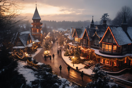 Winter evening in the city. Christmas and New Year holidays concept.の素材