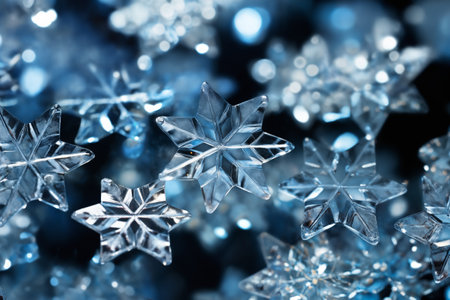 snowflake shapes closeup on a blue background as an abstract winter backgroundの素材