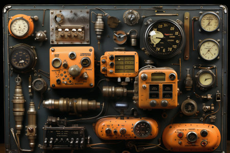 retro analog device for industry and scientific research and measurements, object closeup, concept of retro futurism lamp electronicsの素材