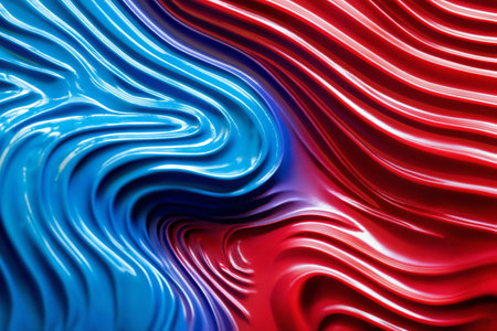 abstract curved lines of plastic substance in red and blue colors as a backgroundの素材