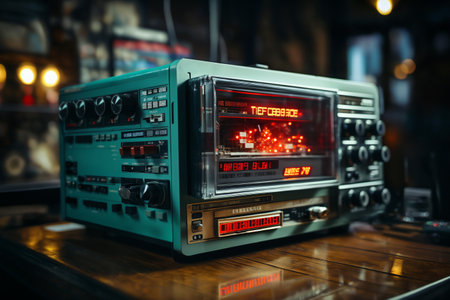 retro analog device for industry and scientific research and measurements, object closeup, concept of retro futurism lamp electronicsの素材
