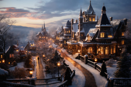 Winter in the old town. Beautiful winter landscape.の素材