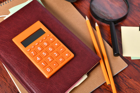 office and accounting stationery, top viewの写真素材