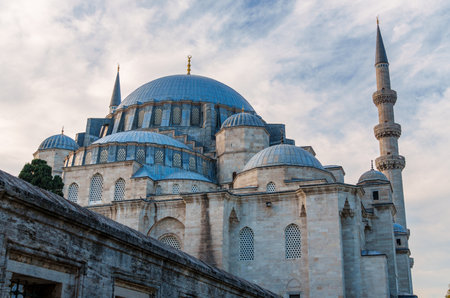 Suleymaniye Mosque against the background of a blue sky, the architecture of the Islamic religion, Istanbul, Turkeyの写真素材