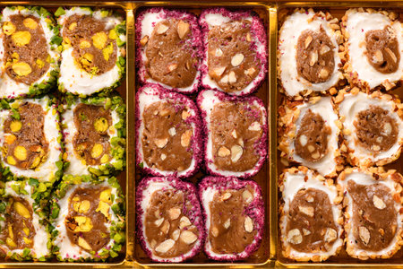 Sweet food Turkish delight, traditional food, assorted locum