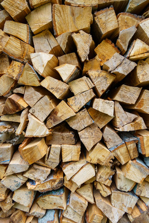 stack of firewood as background, chopped and finished firewood dryingの写真素材