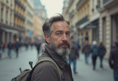 portrait of a man on a city streetの素材