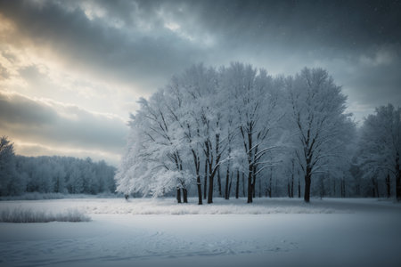beautiful landscape of winter forest in snow, beautiful natureの素材