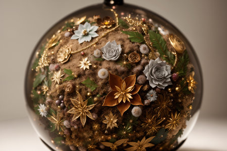 a small decoration in the form of a sphere consisting of flowers and leavesの素材