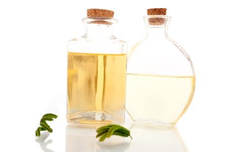 Aromatherapy oils on white backgroundの写真素材