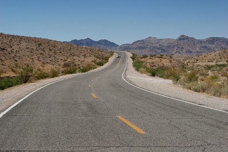 Winding two lane desert highway