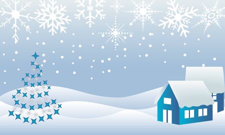 Winder wonderland with tree, houses and snowのイラスト素材