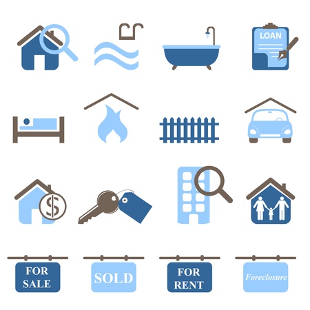 Real estate icons in blue tonesのイラスト素材