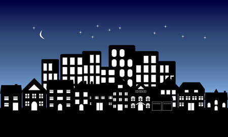 Night fall on urban and suburban buildingsのイラスト素材