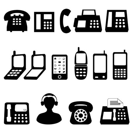 Various types of telephones in blackのイラスト素材