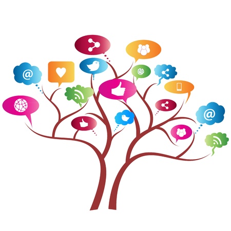 Social network tree with symbolsのイラスト素材
