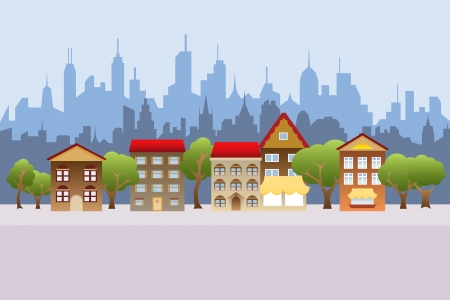Suburban houses and city in the backgroundのイラスト素材