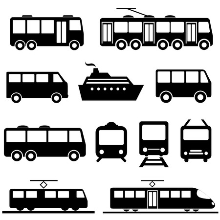 Bus, ship, train public transportation icon setのイラスト素材