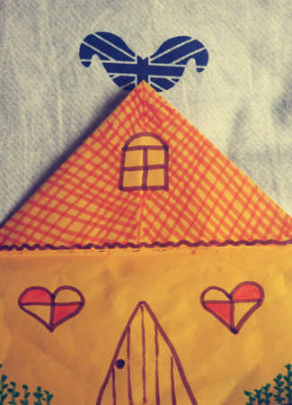 lovely home paper drawingの写真素材