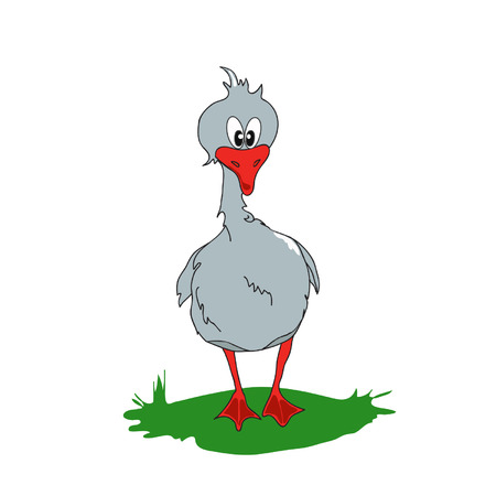 Cartoon gray goose on a green glade のイラスト素材