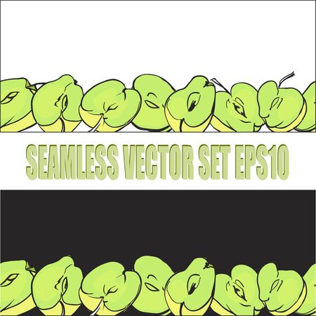 Two seamless horizontal pattern of green delicious apples. Vector illustrationのイラスト素材