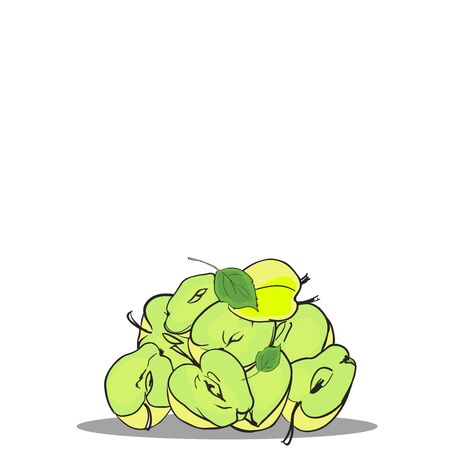 Image of a small pile of sliced apples and leaves. Vector illustration.のイラスト素材