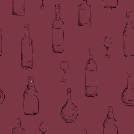 set of bottles with alcohol, seamless pattern.の写真素材