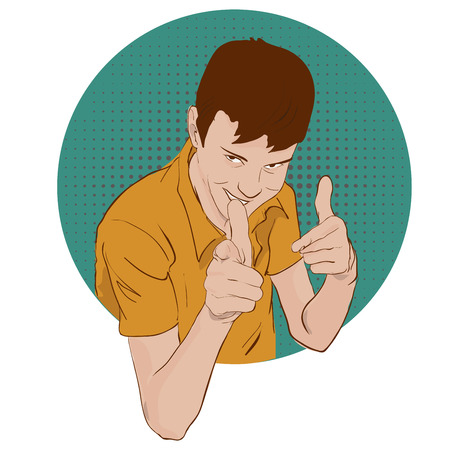 Guy showing approving gesture with his hands. Pop art retro style vector illustration. Comic books imitation.のイラスト素材