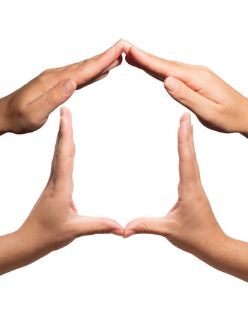 symbol home gestured with hands の写真素材