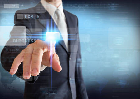 businessman press virtual button の写真素材