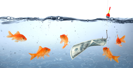 goldfish in danger - dollar as bait - concept deception の写真素材