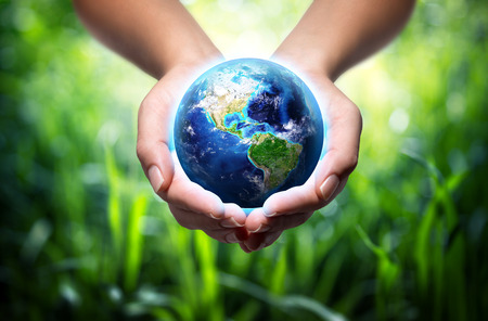 earth in hands - grass background - environment concept earth in hands - grass background - environment concept