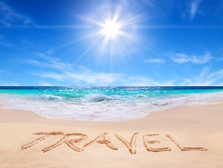 word  travel  on the tropical beach の写真素材
