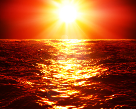 red sunset over seaの写真素材