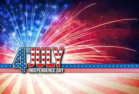 4th Of July - Independence Day Retro Card With American Fireworksの写真素材