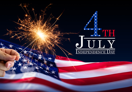 Sparkler With American Flag - 4th Of Julyの写真素材