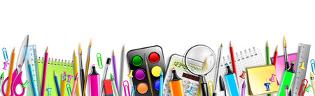 School Supplies Banner Isolated On Whiteのイラスト素材