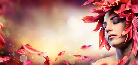Autumn Makeup With Red Hairstyleの写真素材