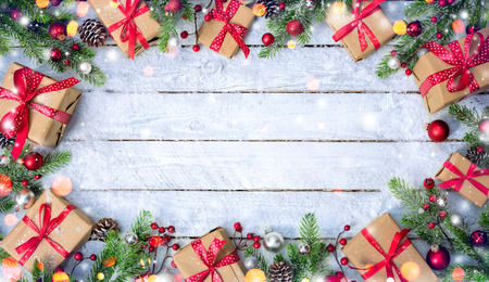 Gift Boxes With Decoration in Frame - Christmas Cardの写真素材