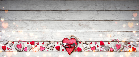 On Valentines Day Ornament Vintage Wooden Plankの写真素材