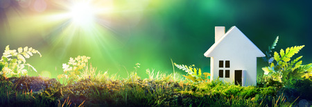 Eco Friendly House - Home Paper On Moss In Gardenの写真素材
