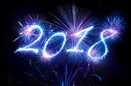 Happy New Years 2018 With Blue Fireworksの写真素材
