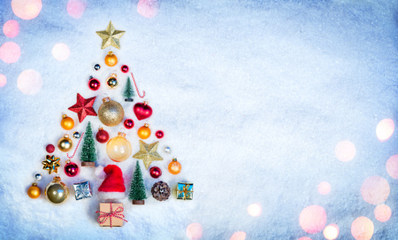 Christmas Element In Shape Tree On Snowの写真素材