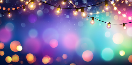 Party - Colorful Bokeh And Retro String Lights In Festive Backgroundの写真素材