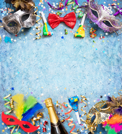 Colorful Carnival Background With Streamer Party Confetti And Masksの写真素材