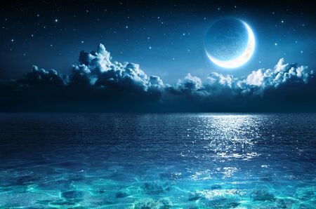 Romantic Moon On Sea In Magic Nightの写真素材