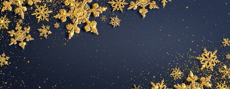 Christmas Minimal Background With Shining Golden Snowflakesの写真素材