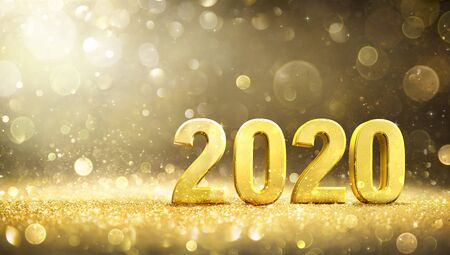 2020 - New Year Decoration With 3d Golden Number - Contain 3d Renderingの写真素材