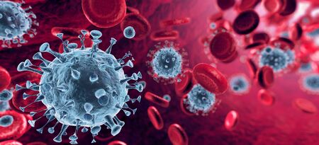 Corona Virus In Red Artery Microbiology And Virology Concept 3d Renderの写真素材