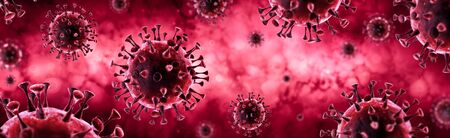 Covid-19-Coronavirus In Red Background - Virology Concept 3d Renderingの写真素材